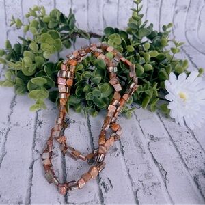 005 Orange luster Mother of Pearl Natural Stone Vintage a Long Necklace